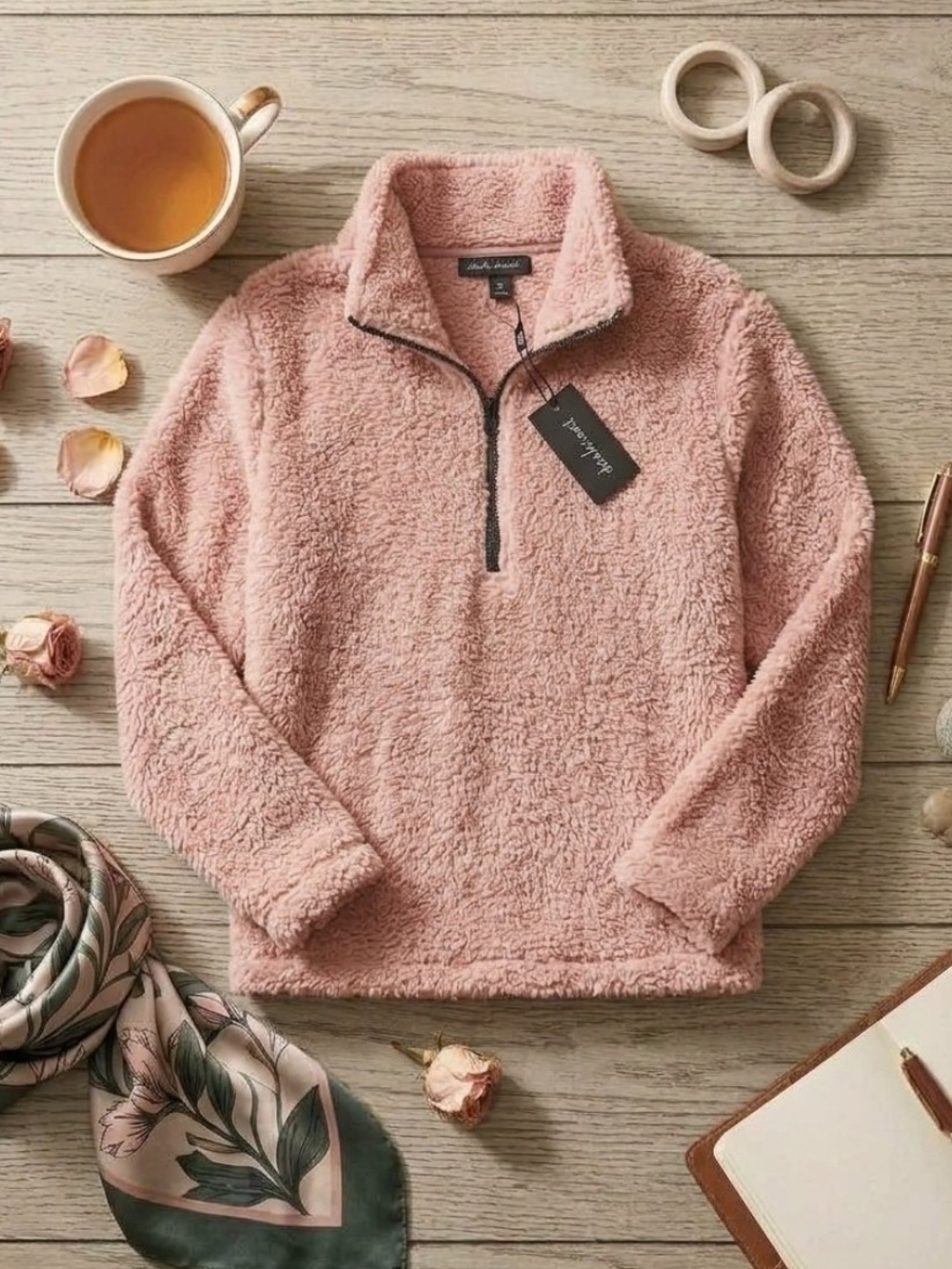 Derek Heart Dusty Pink Sherpa Half-Zip Pullover. New With Tags XL
